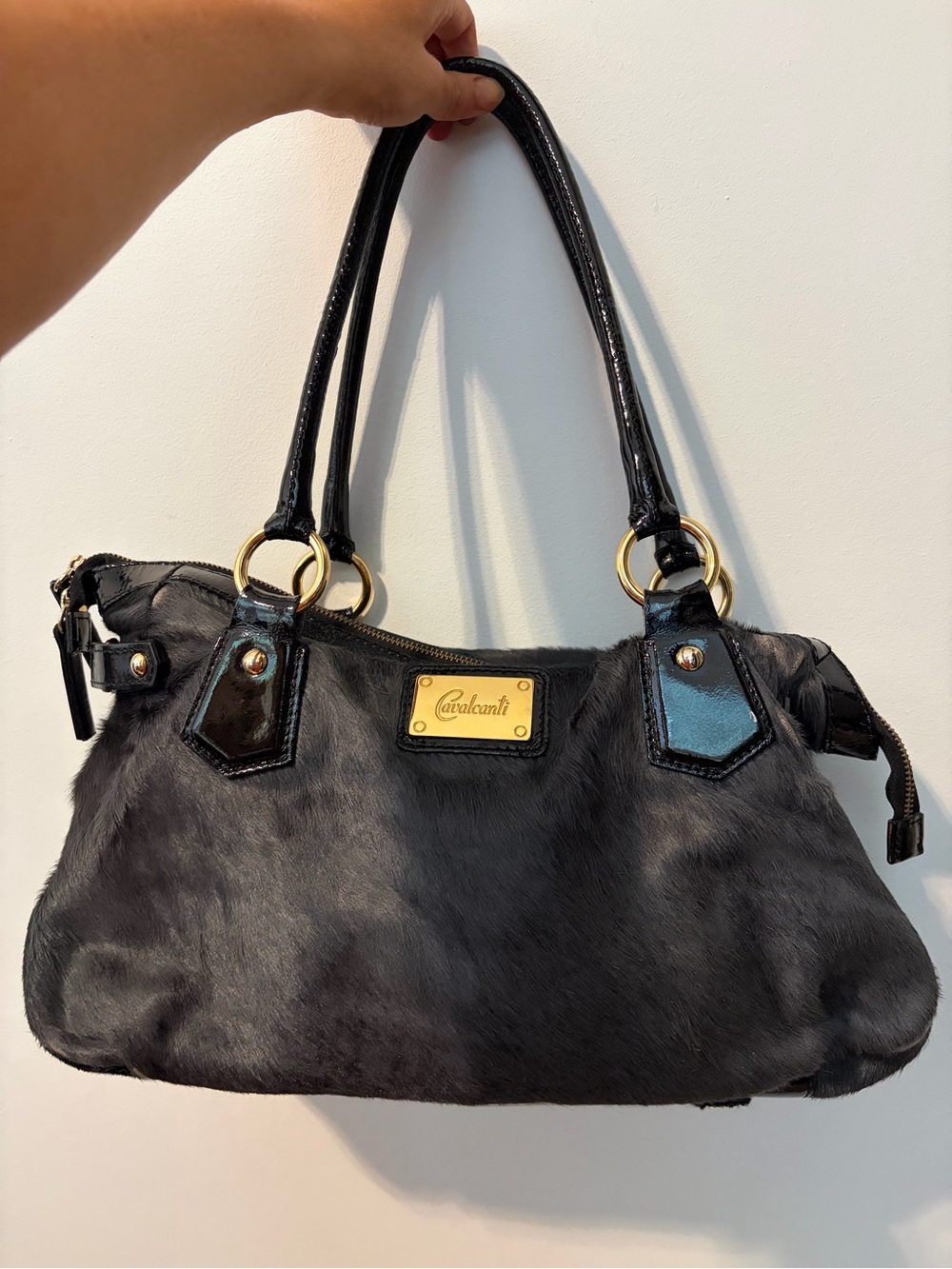 Vintage Cavalcanti Black Faux Fur Shoulder Bag